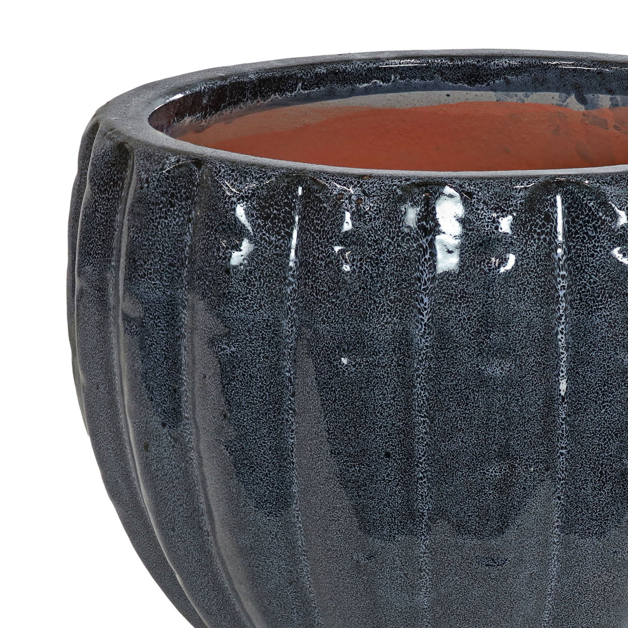Sunnydaze 13.5" x 13.5" x 11" Round Black Mist Ceramic Outdoor Planter Pot