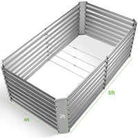 Land Guard 8x4x2ft Raised Rectangle Garden Beds Outdoor,Galvanized Metal Planter Box for Vegetables,Starlight Silver
