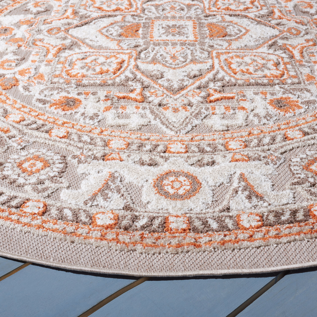 SAFAVIEH Cabana Greta Beige/Orange 2'2"X9' Runner Indoor/Outdoor Area Rug Beige/Orange, 6'7" x 6'7" Round
