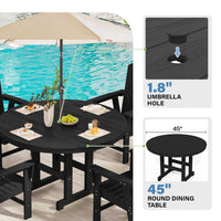 Serwall Outdoor 5-Piece Round Dining Set, HDPE All Weather Patio Dining Set for 4, 45