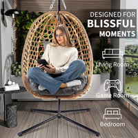 Egg Chair with Stand, Patio Wicker Bifanuo Hanging Chair, Hammock Swing Chair, 350LBS Capacity for Bedroom, Balcony, Garden