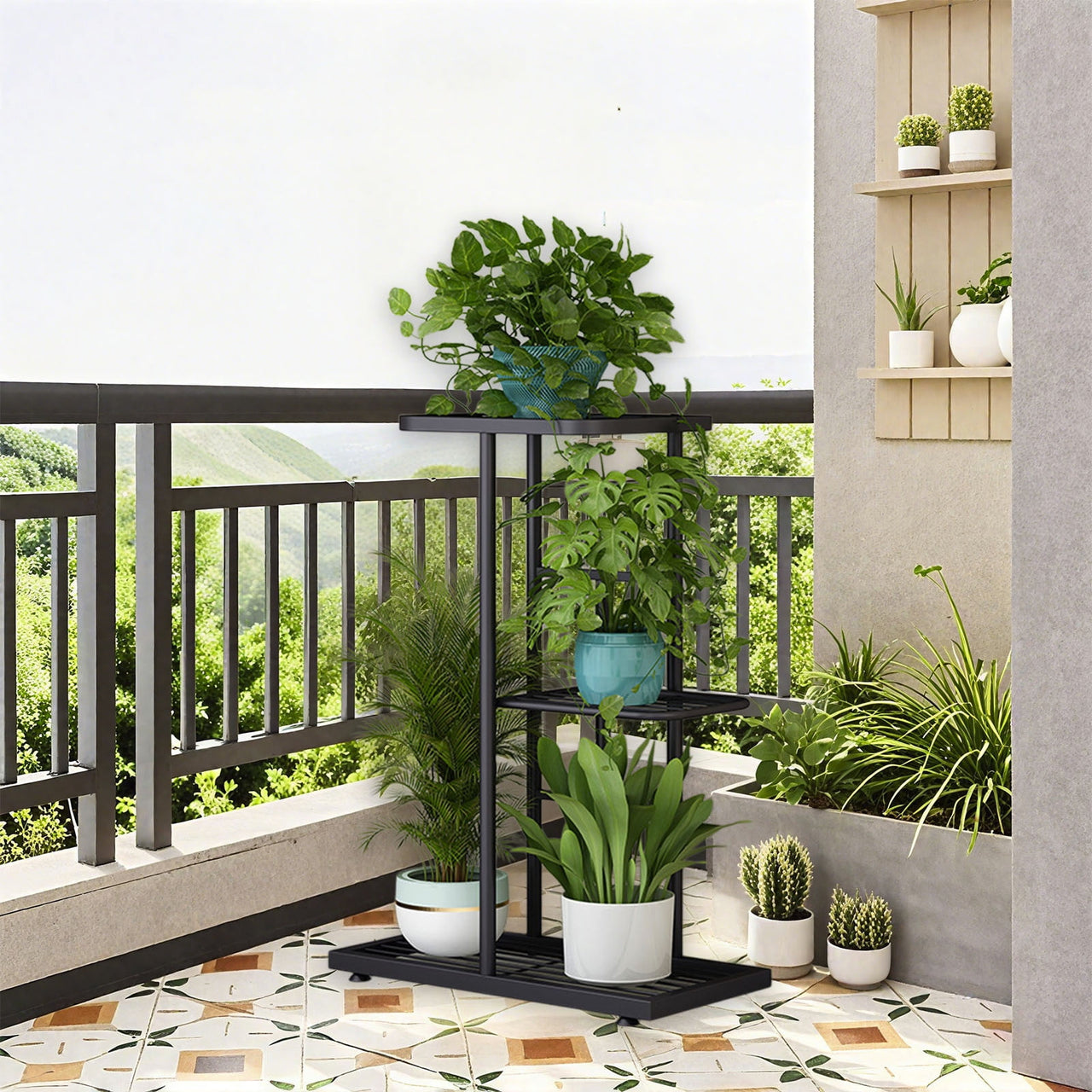 HengDidi 3-Tier Iron Plant Stand with Trays - Decorative Indoor/Outdoor Flower Display Rack for Succulents, Herbs & Home Decor, Sturdy Multi-Layer Space-Saving Design