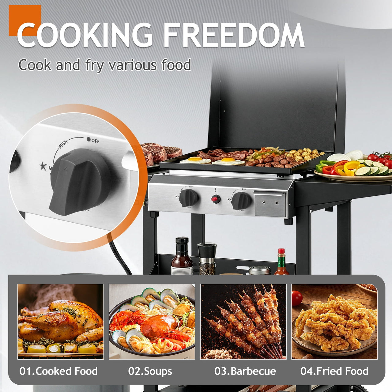 Ktaxon 2 Burner Propane Griddle Flat Top Gas Grill 20000 BTU with Lid,Ceramic Coated Cast Iron Pan,Side Shelves,Spice Rack,Wheels