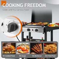 Ktaxon 2 Burner Propane Griddle Flat Top Gas Grill 20000 BTU with Lid,Ceramic Coated Cast Iron Pan,Side Shelves,Spice Rack,Wheels