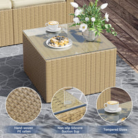 ELPOSUN 5-Piece Patio Furniture Conversation Set, All-Weather Wicker Outdoor Sectional Sofa Set with Table & Cushions, Beige