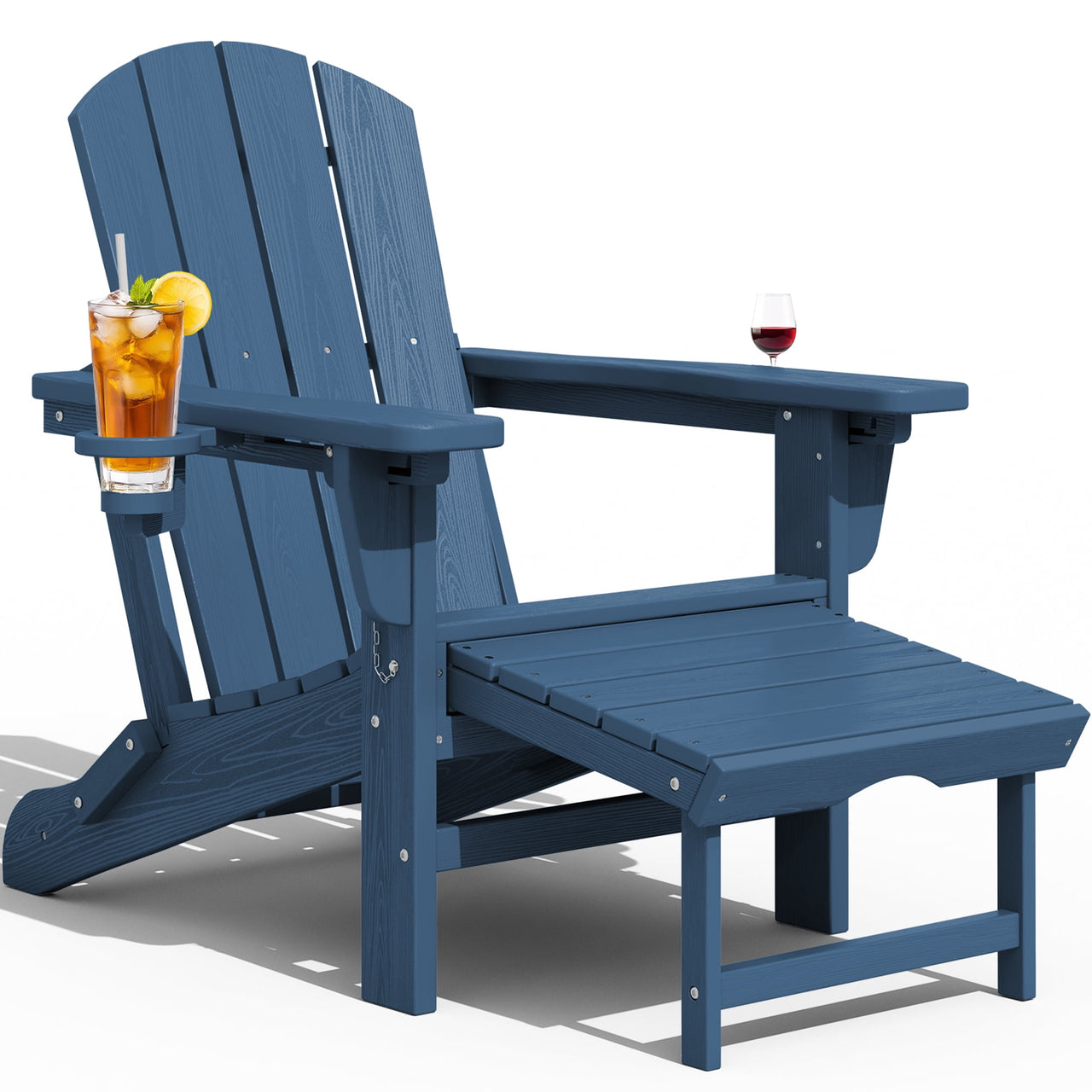KINGYES Folding Adjustable Adirondack Chair with Retractable Ottoman Set of 2 for Patio Garden, Blue