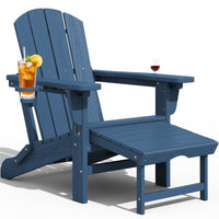 KINGYES Folding Adjustable Adirondack Chair with Retractable Ottoman Set of 2 for Patio Garden, Blue