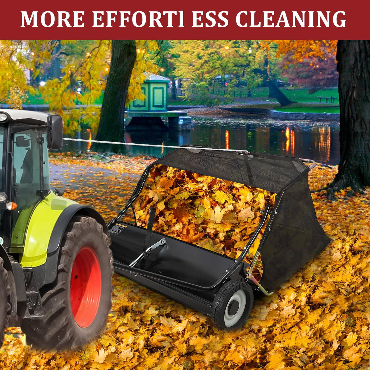 Tow Behind 48 Inch Lawn Sweeper, Large Capacity Heavy Duty Leaf & Grass Collector with Adjustable Sweeping Height, Dumping Rope Design for Picking Up Debris and Grass