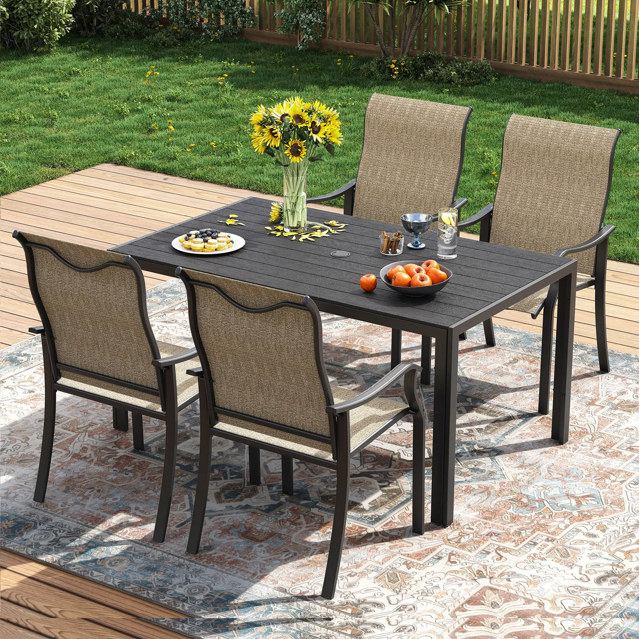 UDPATIO Patio Chairs Set of 2, Outdoor Dining Chairs High Back with All Weather Breathable Textilene, Metal Frame for Lawn Garden Backyard Deck, Brown