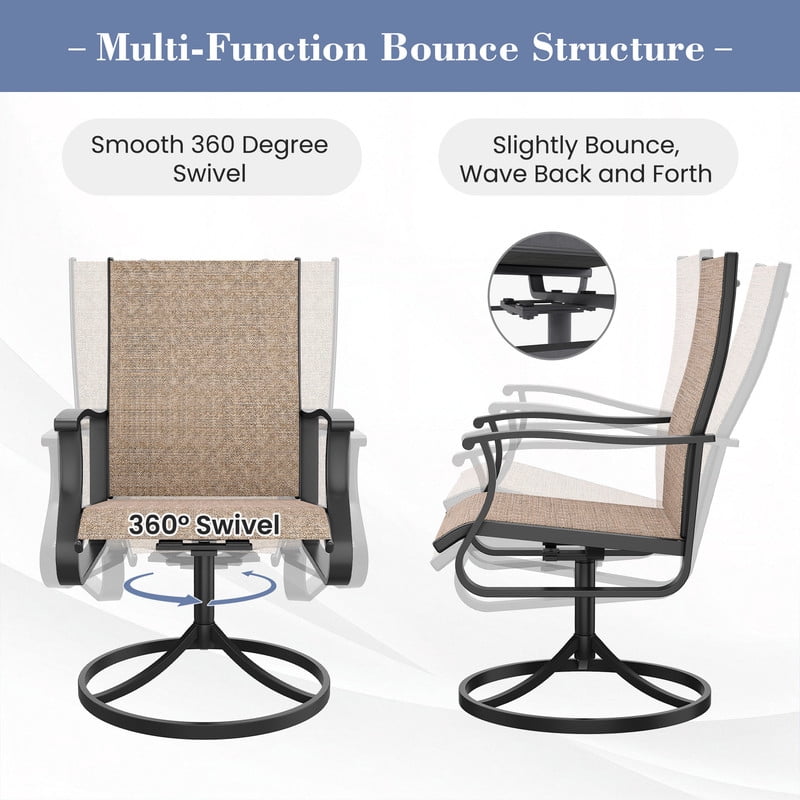 MRUAKA Patio Swivel Chairs Set of 2, Outdoor Dining Chairs Mid Back All Weather Breathable Textilene Outdoor Swivel Chairs with Metal Rocking Frame for Lawn Garden Backyard Deck, Khaki