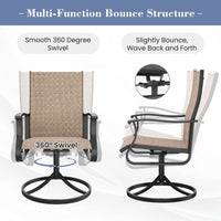MRUAKA Patio Swivel Chairs Set of 2, Outdoor Dining Chairs Mid Back All Weather Breathable Textilene Outdoor Swivel Chairs with Metal Rocking Frame for Lawn Garden Backyard Deck, Khaki