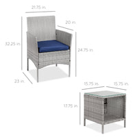 Best Choice Products 3-Piece Outdoor Wicker Conversation Patio Bistro Set, w/ 2 Chairs, Table - Gray/Navy