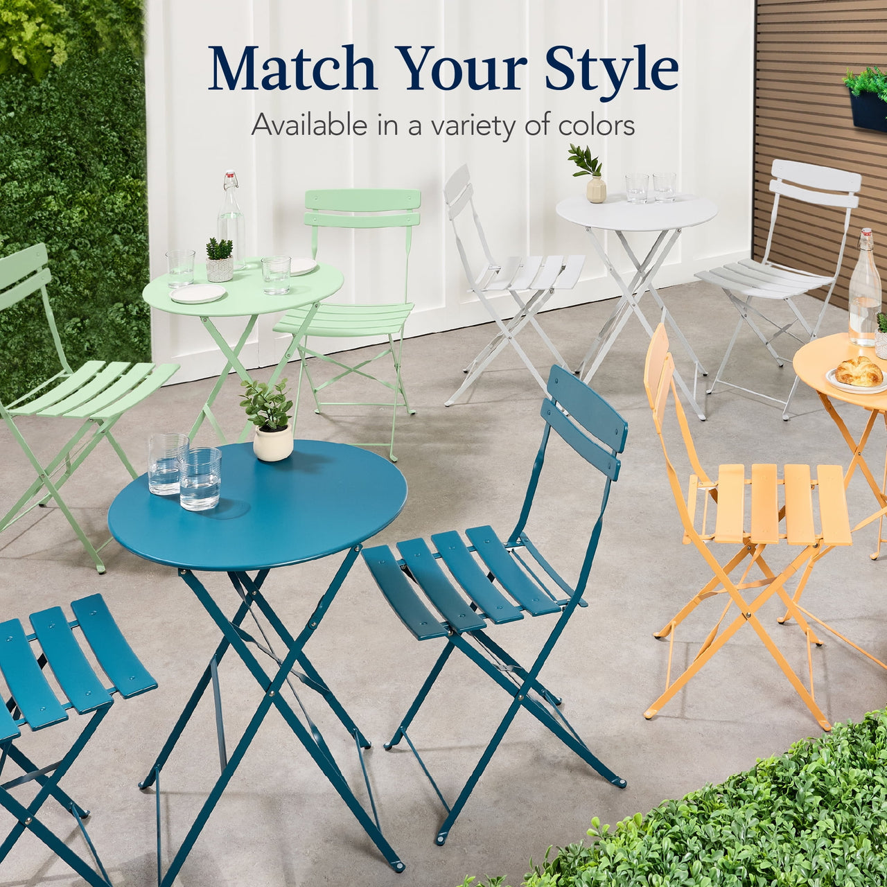 Best Choice Products 3-Piece Small Bistro Set, Folding Patio Furniture Set of 2 Chairs and Table - Pink