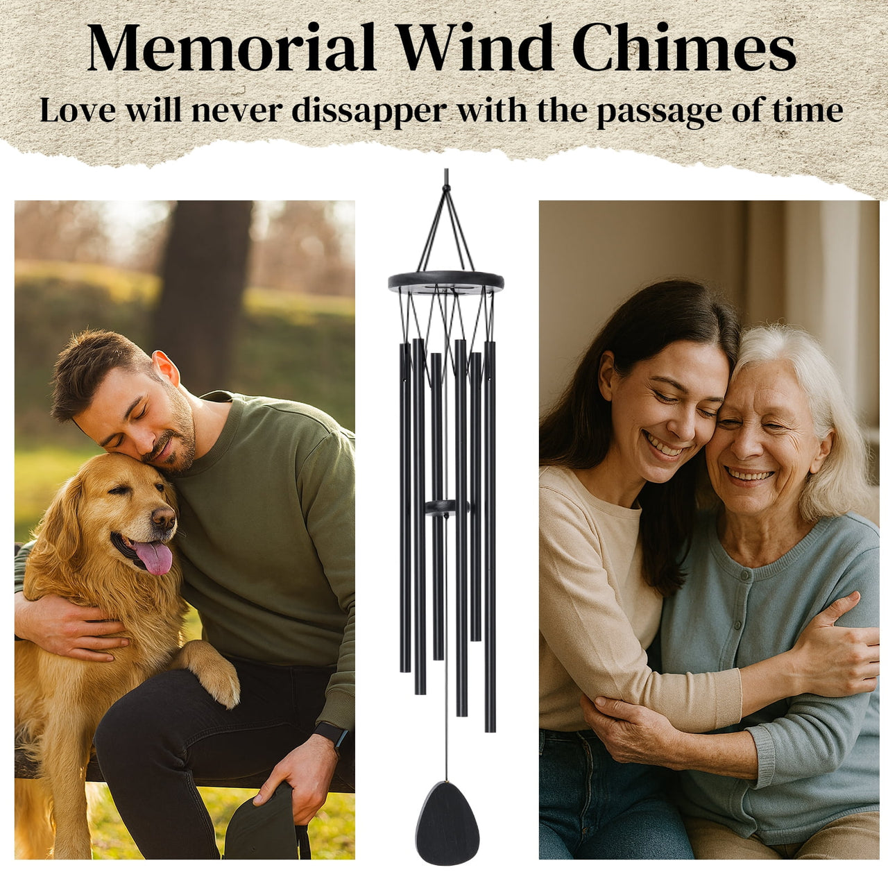 BSHAPPLUS® 36" Wind Chimes for Outside,Memorial Wind Chimes with 6 Black Aluminum Tubes and S Hook,Clearance Wind Chimes for Home Garden Hanging Decor,Window Wind Bells