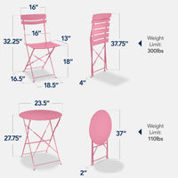 Best Choice Products 3-Piece Small Bistro Set, Folding Patio Furniture Set of 2 Chairs and Table - Pink