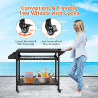 2/3-Shelf Grill Cart, with Wheels & Mesh Rack, Outdoor Pizza Oven Table and Food Prep Table, Black Table with Propane Tank Hook, Grill Stand for Griddle for Outside BBQ