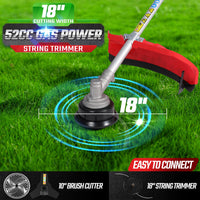 52cc 2-Cycle Weed Wacker Gas Powered, 3-in-1 Gas String Trimmer/Edger, 3T/40T
Brush Cutter 10