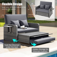 Costway Wicker Outdoor Patio Dining Set with Ottoman and Retractable Side Tray, Gray