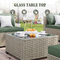 Amopatio 7 Pieces Patio Conversation Set, Outdoor Sectional PE Rattan Wicker Furniture Seat,GREEN