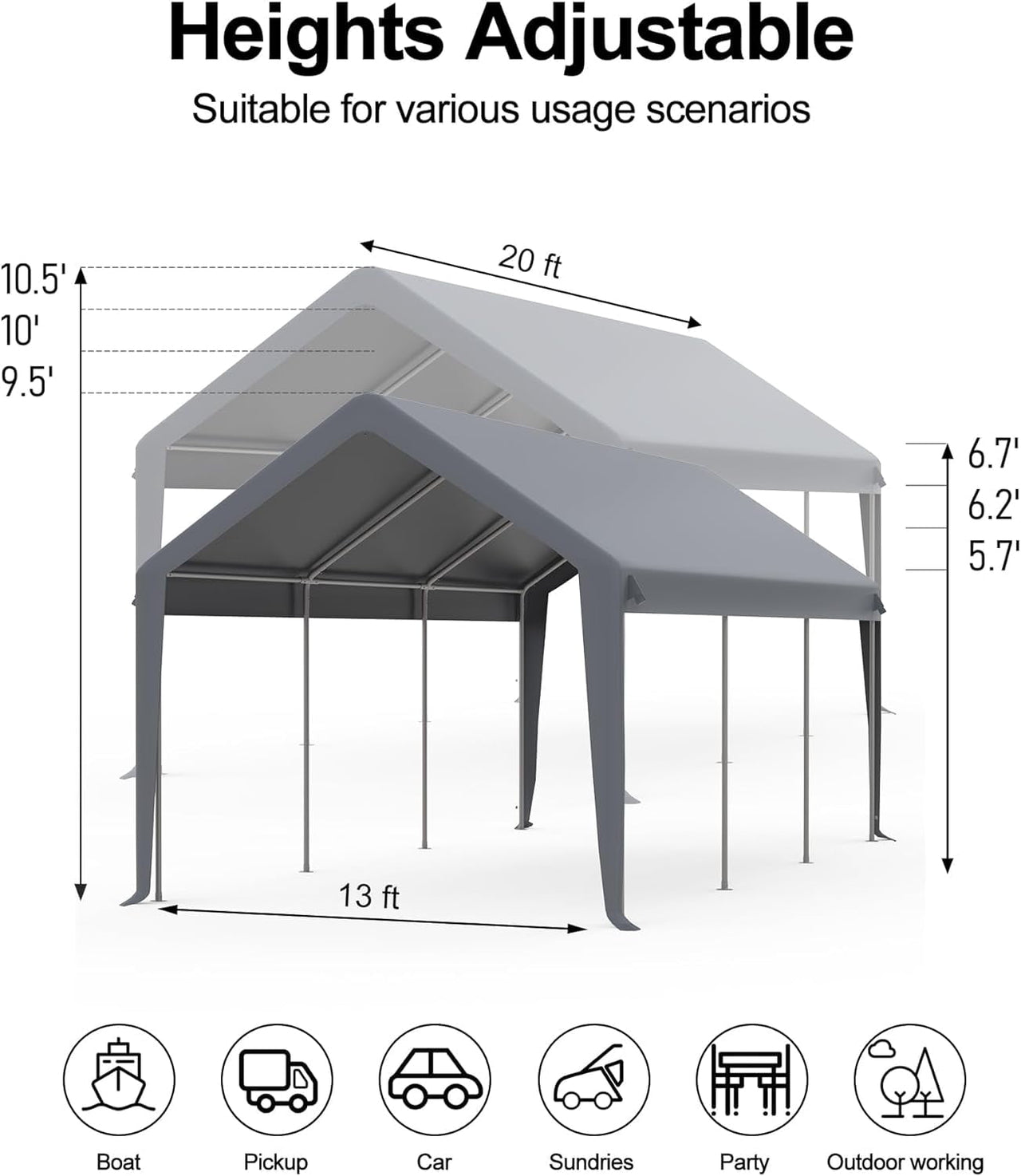 Carport Heavy Duty Car Canopy UV Resistant Waterproof Portable Garage for Car, Boat, Party, Storage Shed
