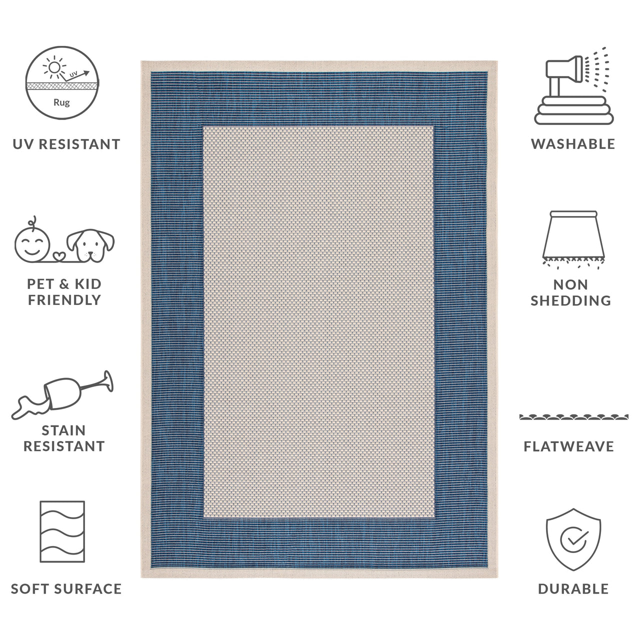 Safavieh Courtyard Justine Bordered Indoor/Outdoor Area Rug, Beige/Navy, 5'3" x 7'7"