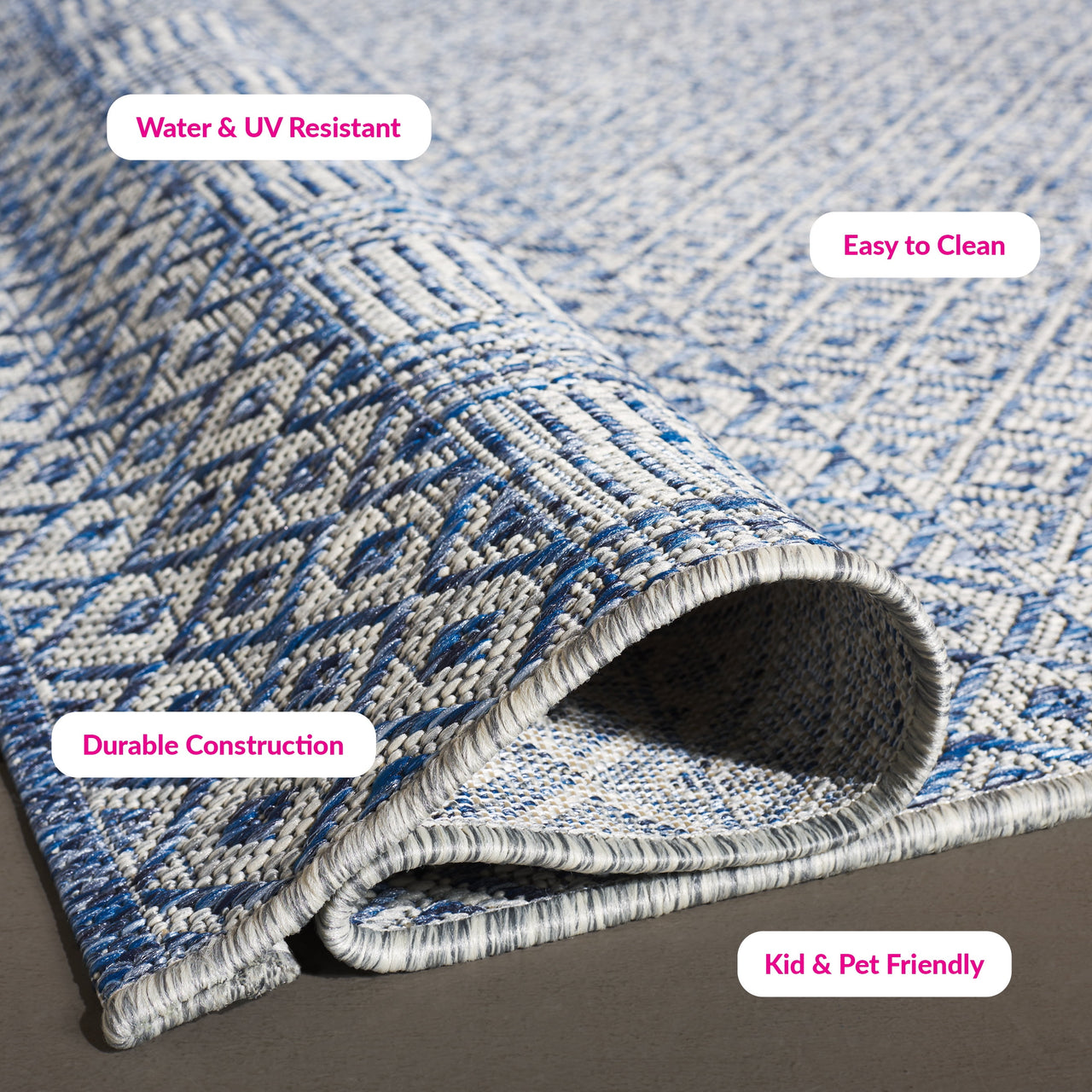 SAFAVIEH Courtyard Evander Geometric Indoor/Outdoor Area Rug, Gray/Blue, 5'3" x 7'7"