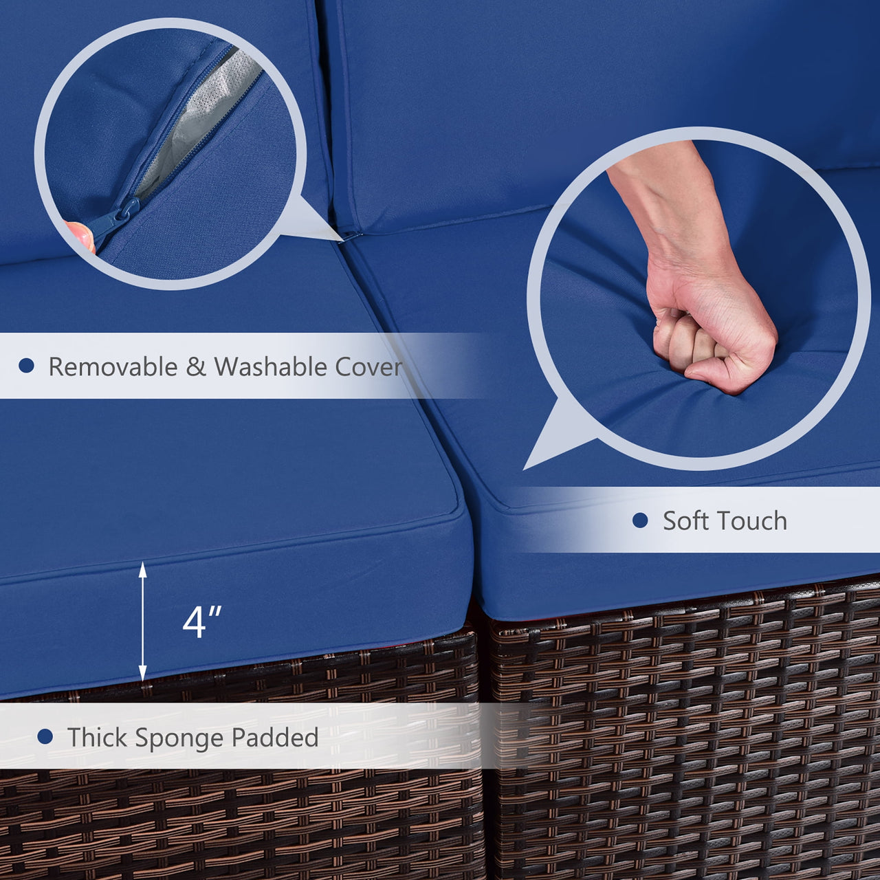 Costway 8PCS Patio Rattan Furniture Set Fire Pit Table Tank Holder Cover Deck Navy