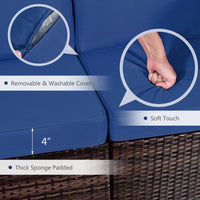 Costway 8PCS Patio Rattan Furniture Set Fire Pit Table Tank Holder Cover Deck Navy