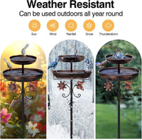 SLUMLOVE Bird Bath for Outside, 42In Double Metal Bird Bath for Garden Patio Yard Lawn Decor, Upgraded 5-Pronged Base