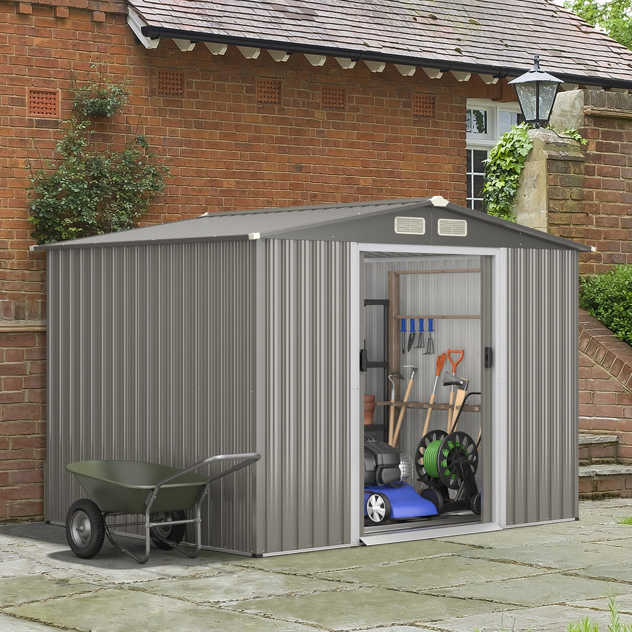 Costway 8'x6' Outdoor Storage Shed Galvanized Steel Tool House Organizer for Garden Yard