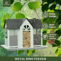 Kingsyard Weatherproof Metal Bird Feeder House, Triple Feeders for Outside Finch Cardinal, White