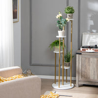 Giantex  4-Tier Metal Plant Stand, Planter Holder  W/ Golden Metal Frame, Faux Marble Finish, Potted Planter Display Rack