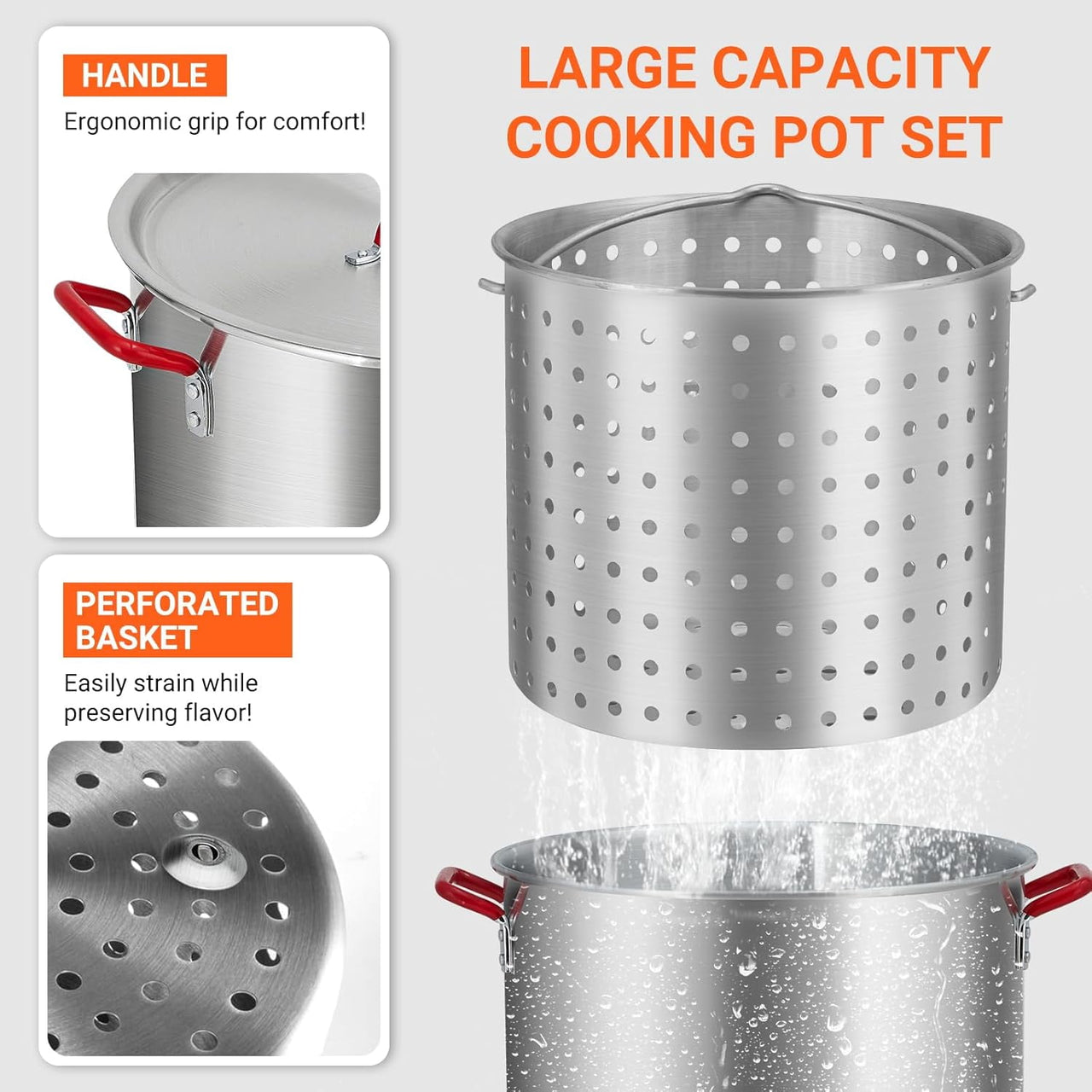 100Qt Seafood Boil Pot, 11,0000 BTU Aluminum Outdoor Seafood Boil Kit， Seafood Boil Pot with Strainer Basket, Propane Stove Burner for Outdoor Cooking Seafood Shrimp, Crab, Crawfish