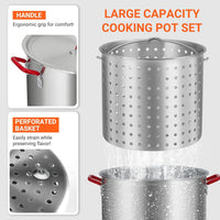 100Qt Seafood Boil Pot, 11,0000 BTU Aluminum Outdoor Seafood Boil Kit， Seafood Boil Pot with Strainer Basket, Propane Stove Burner for Outdoor Cooking Seafood Shrimp, Crab, Crawfish