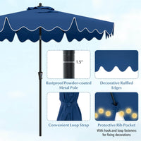 Costway 9 FT Patio Umbrella 2-Tier Market Table Umbrella with Sun-Protective Canopy Navy
