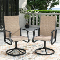 MRUAKA Patio Swivel Chairs Set of 2, Outdoor Dining Chairs Mid Back All Weather Breathable Textilene Outdoor Swivel Chairs with Metal Rocking Frame for Lawn Garden Backyard Deck, Khaki