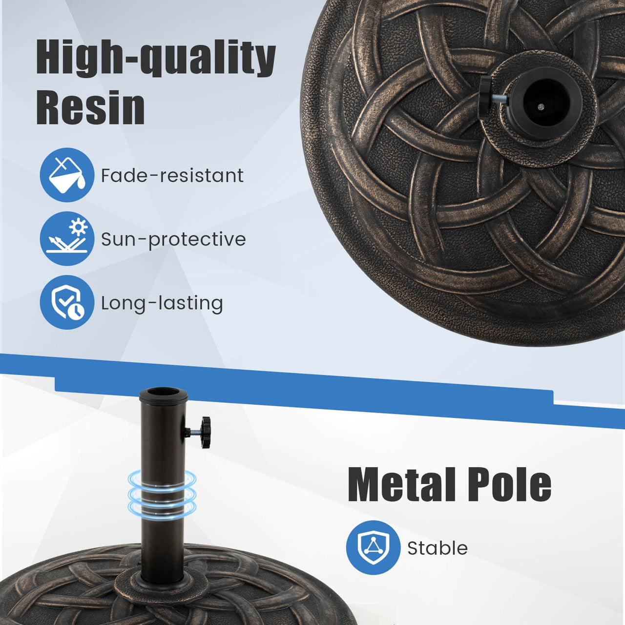 Costway 22'' Round Umbrella Base Stand Market Patio Standing Outdoor Living Heavy Duty