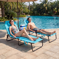 Costway Beach Chaise Lounge Chair with Face Hole Pillows & 4-Position Adjustable Backrest Turquoise