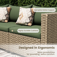 POTEBAN 7 Pieces Outdoor Patio Furniture Set, Grey Rattan Wicker Outdoor Conversation Sectional Sofa Set with Cushions for Backyard, Green