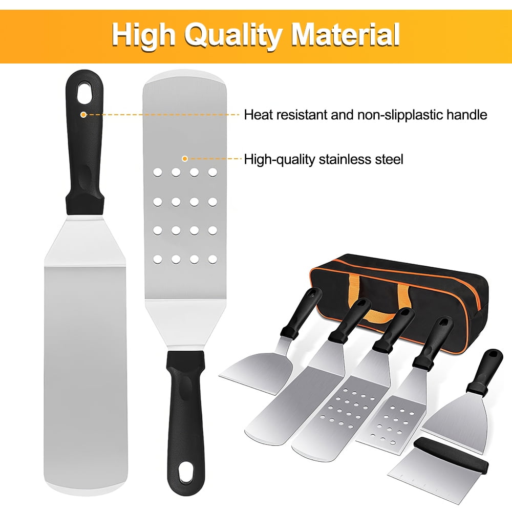 28PCS Griddle Accessories Kit, Flat Top Grill Accessories Set for Blackstone and Camp Chef, Grill Spatula Set with Enlarged Spatulas, Carry Bag,Basting Cover, Scraper for Outdoor BBQ