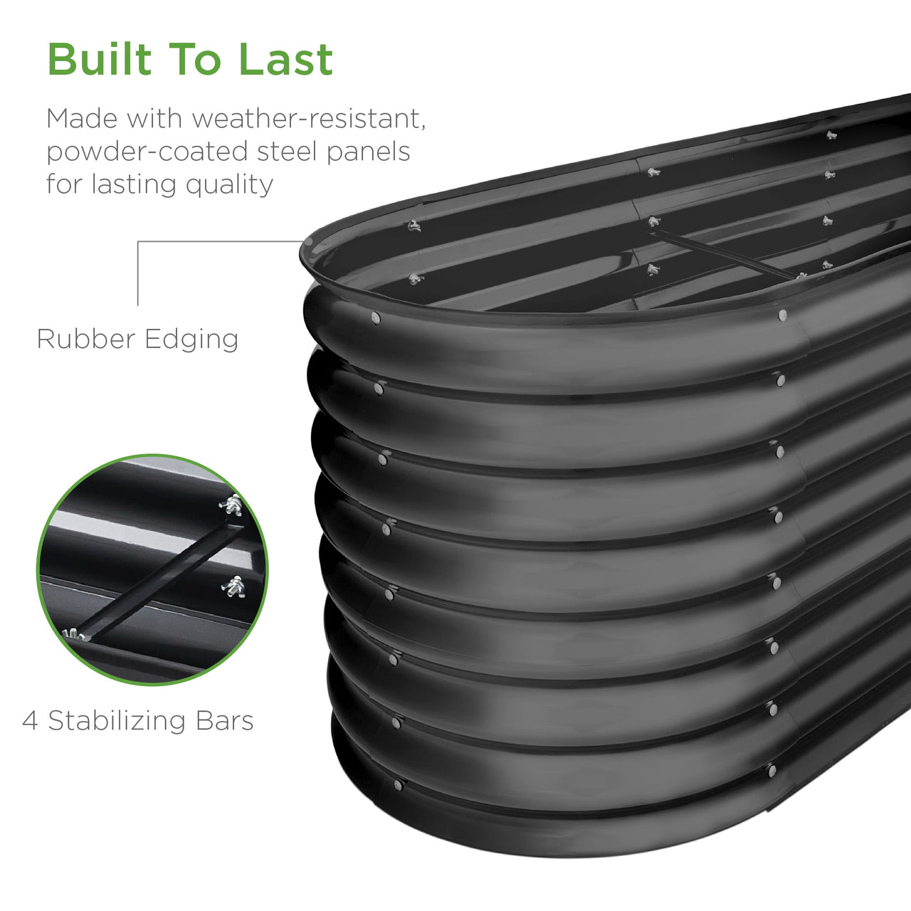 Best Choice Products 8x2x2ft Metal Raised Garden Bed, Oval Outdoor Planter Box w/ 4 Support Bars - Charcoal