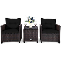 Costway 3PCS Patio Rattan Furniture Set Cushion Conversation Set Sofa Coffee Table Black