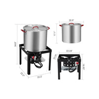 100Qt Seafood Boil Pot, 11,0000 BTU Aluminum Outdoor Seafood Boil Kit， Seafood Boil Pot with Strainer Basket, Propane Stove Burner for Outdoor Cooking Seafood Shrimp, Crab, Crawfish