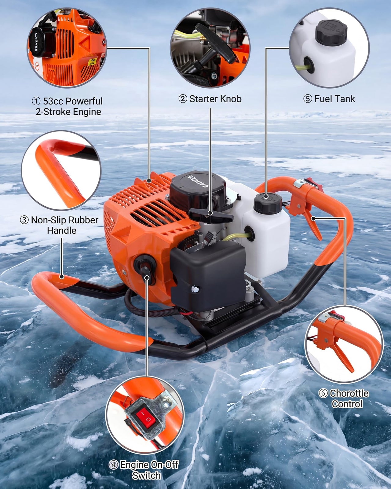 Soonbuy Auger Post Hole Digger, 52CC 2-Stroke Gas Powered Earth Post Hole Digger Fence Earth Auger Single Cylinder Air-Cooled Post with 10" Diameter 31.5" Length Ice Fishing Augers for Farm Garden