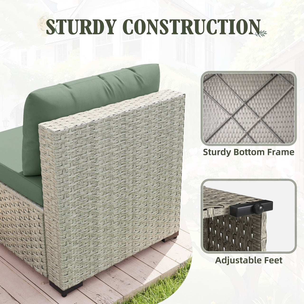 Amopatio 7 Pieces Patio Conversation Set, Outdoor Sectional PE Rattan Wicker Furniture Seat,GREEN