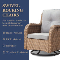 Gymojoy 2 Pieces Outdoor Patio Wicker Swivel Glider Rocker Chair with High Back Deep Seat, Beige