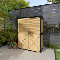 Outsunny Outdoor Storage Shed, Wooden Garden Storage Cabinet with Waterproof Asphalt Roof, 2 Shelves, Lockable Doors and Adjustable Feet, Natural