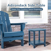 ENYLAY Adirondack Small Outdoor Side Table , Weatherproof HDPE Patio End Table with 2-Tier Storage for Firepit, Balcony, Garden, Poolside or Bathroom (Blue, Set of 1)