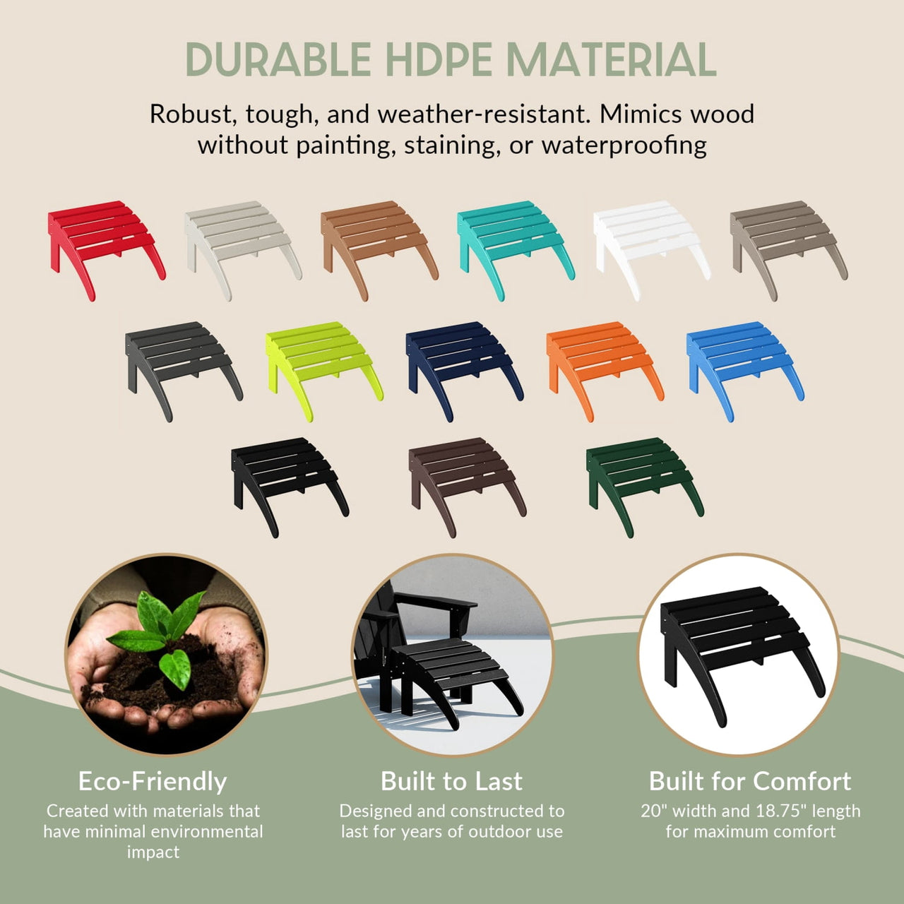 WestinTrends Malibu Outdoor Adirondack Ottoman – All-Weather Poly Lumber Folding Footrest for Patio Porch, Black