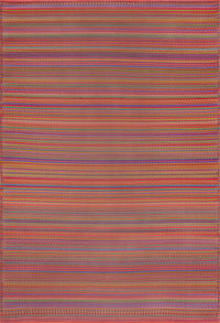 5x7 Waterproof, Reversible Plastic Straw Outdoor Rugs for Patios | Also for Camping, RV, Deck, Porch, Balcony, Camp, Patio | Red, Stripe | Size: 5' x 6'11''